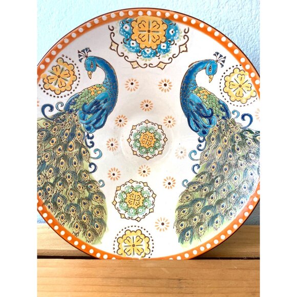 Dutch Wax Peacocks Bowl Handpainted by Coastline Imports 10 Inches - Picture 4 of 12